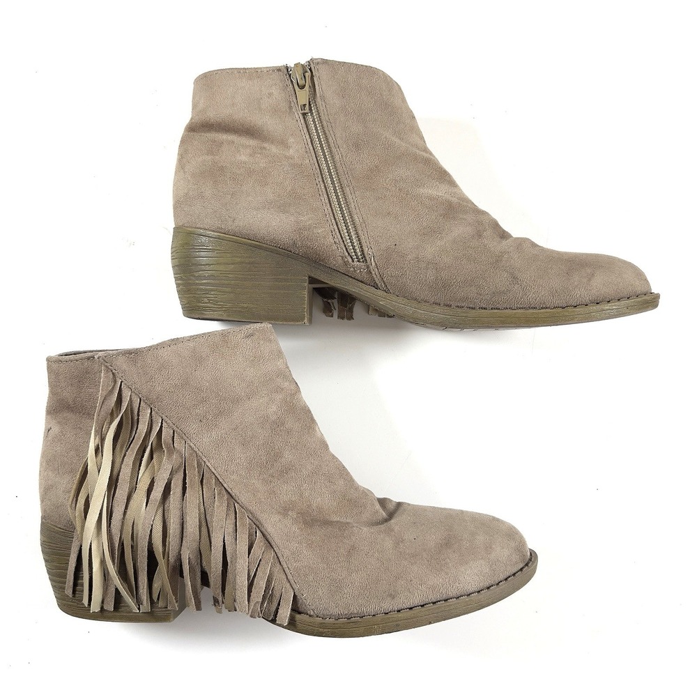 American Eagle Women's Fringe Ankle Boots Tan Faux Suede Booties 9